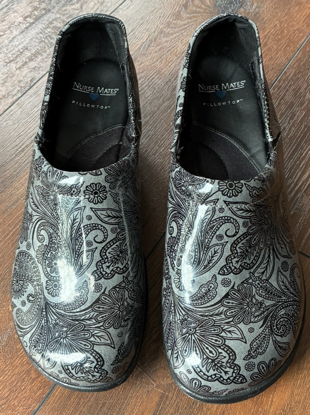 Nurse Mates Bryar Pillowtop Slip On Wedge Shoes Paisley Print, Size 9W